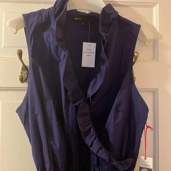NWT Gibsonlook sleeveless summer ruffle  wrap style  dress. Navy & Turquoise. - Picture 4 of 8